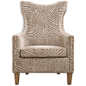 Uttermost Kiango Wood Fabric and Metal Animal Pattern Armchair in Brown/White