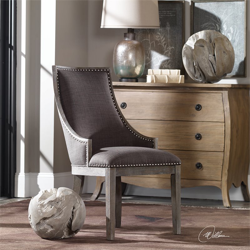 Uttermost Aidrian Transitional Wood and Fabric Accent Chair in Gray