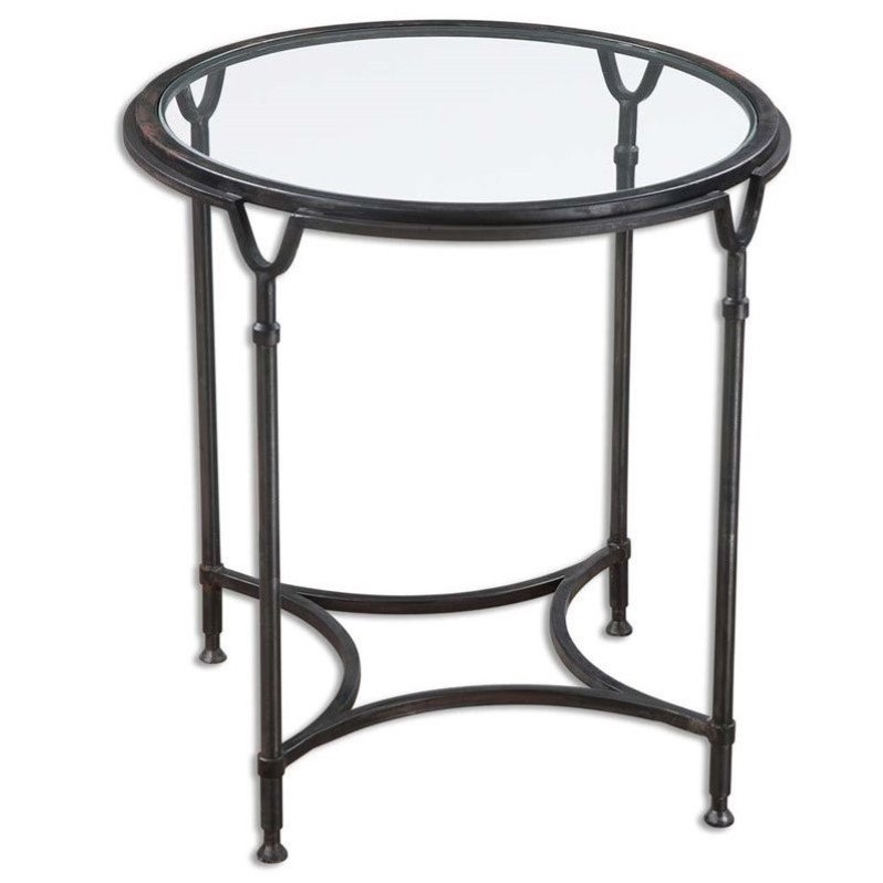 Uttermost Samson Contemporary Metal and Glass Side Table in Black/Silver/Clear