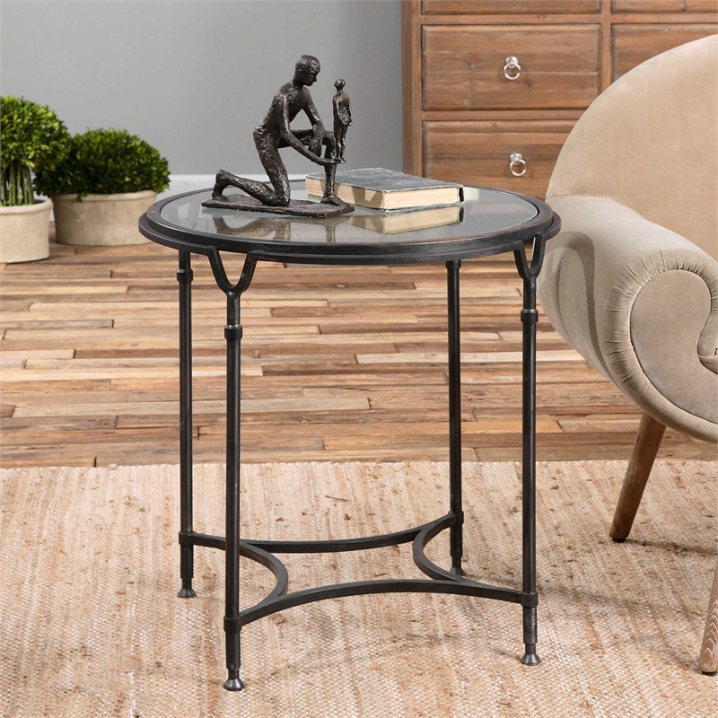 Uttermost Samson Contemporary Metal and Glass Side Table in Black/Silver/Clear
