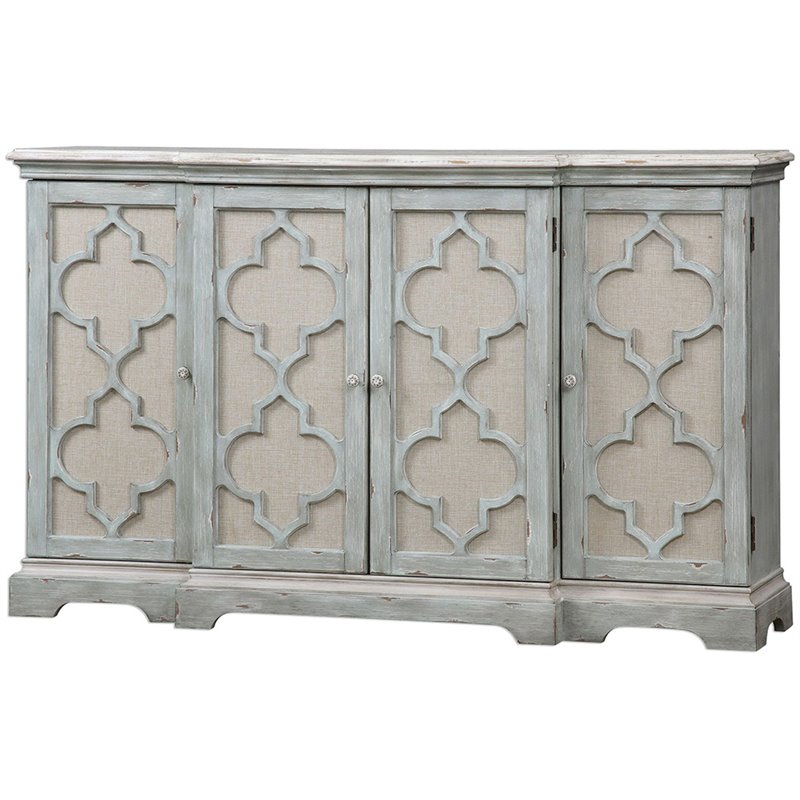 Uttermost Sophie 4-Door Transitional Wood Cabinet in Weathered Gray/Light Tan