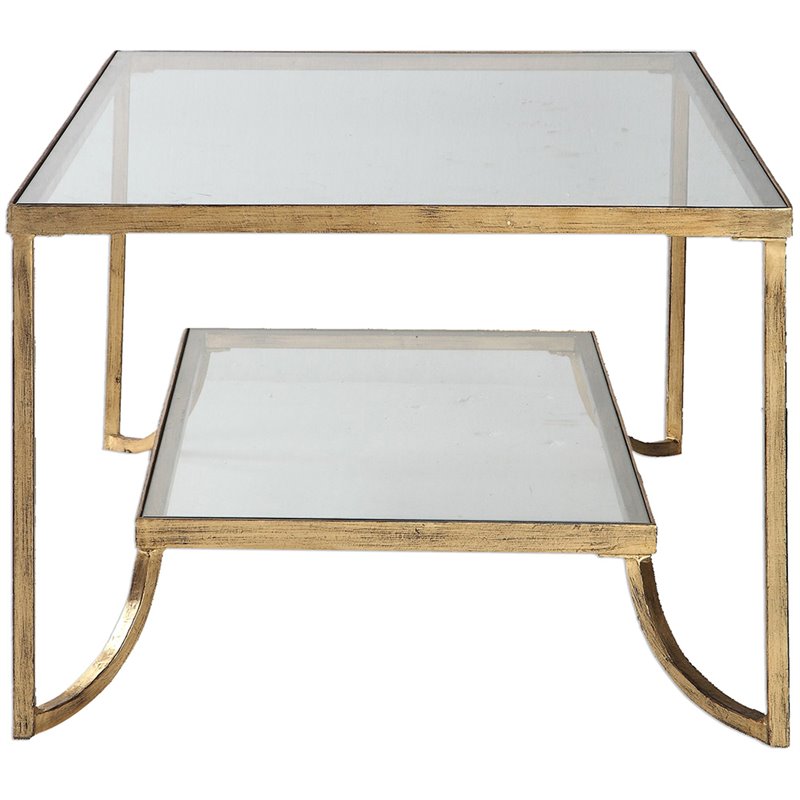 Uttermost Katina Traditional Metal and Glass Coffee Table in Antiqued Gold