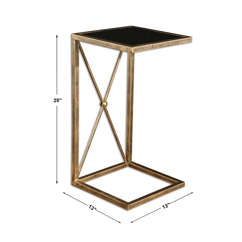 Uttermost Zafina Contemporary Iron and Glass Side Table in Gold/Black