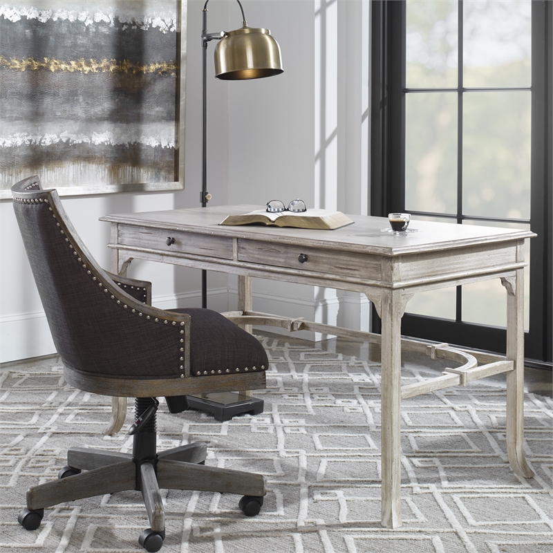 Uttermost Bridgely Mango Wood and MDF Wood Aged Writing Desk in White/Brass