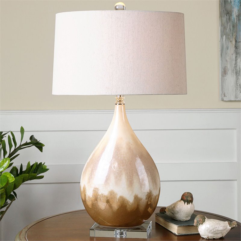 Uttermost Flavian Crystal and Glazed Ceramic Lamp in Beige/Ivory