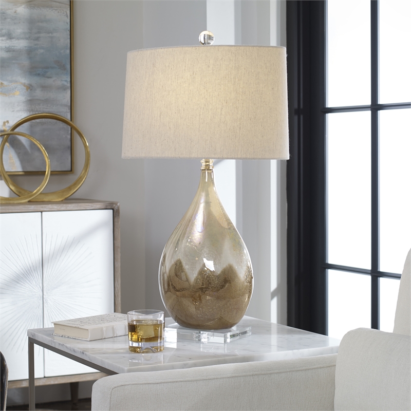 Uttermost Flavian Crystal and Glazed Ceramic Lamp in Beige/Ivory