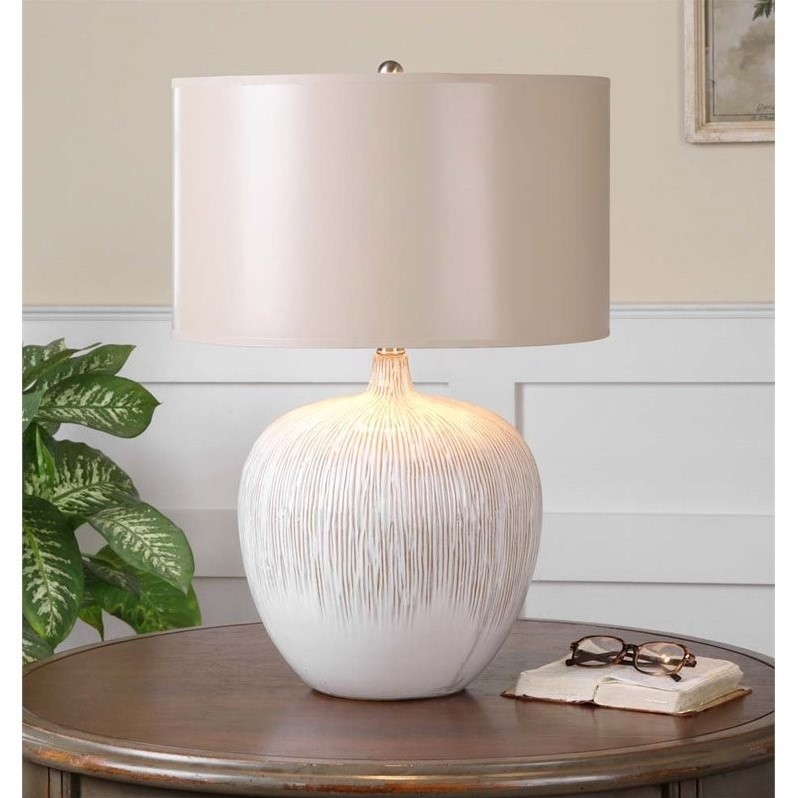 Uttermost Georgios Ceramic Fabric and Paper Textured Ceramic Lamp in Ivory/Tan