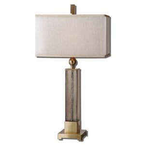 Uttermost Caecilia Metal Fabric and Amber Glass Table Lamp in Ivory