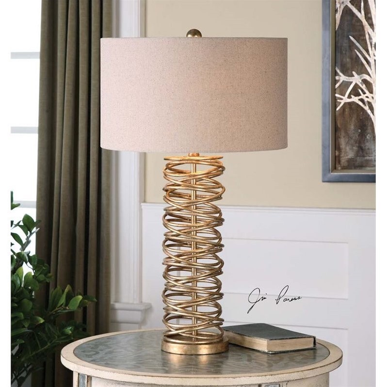 Uttermost Amarey Modern Metal Ring Table Lamp in Silver and Oatmeal