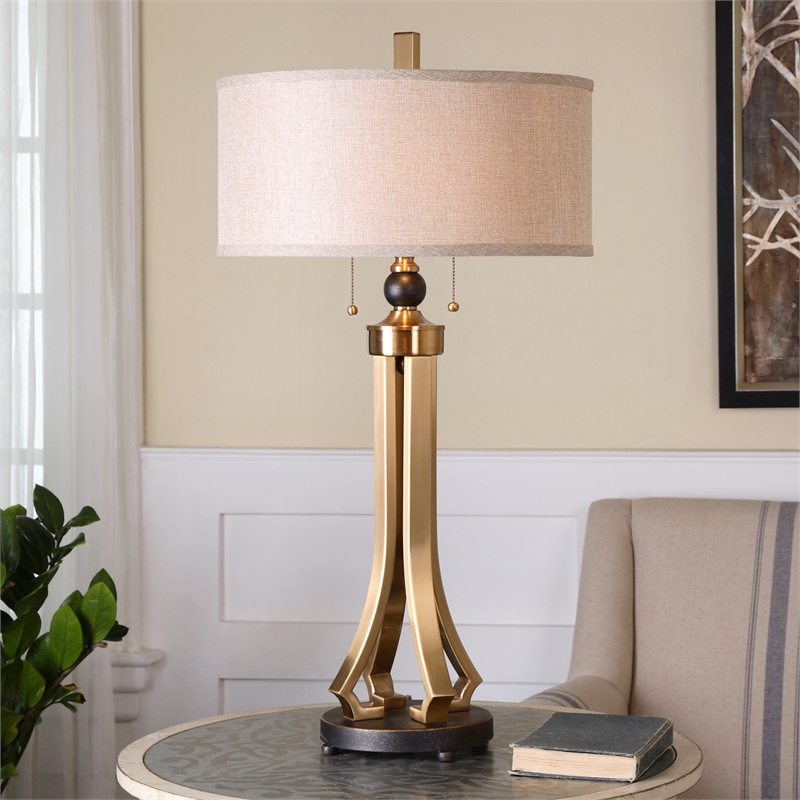 Uttermost Selvino Modern Iron and Linen Table Lamp in Brass/Bronze/Beige