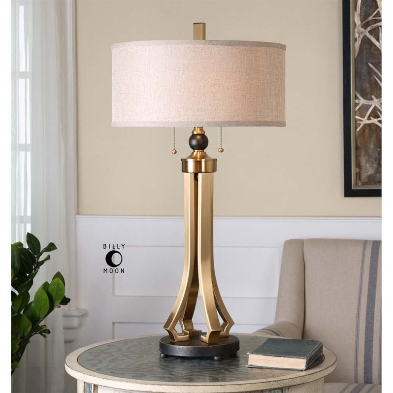 Uttermost Selvino Modern Iron and Linen Table Lamp in Brass/Bronze/Beige