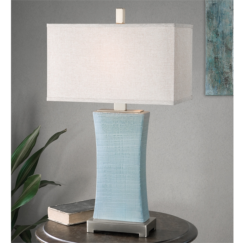 Uttermost Cantarana Ceramic Metal and Fabric Table Lamp in Blue Gray/Beige