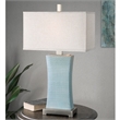 Uttermost Cantarana Ceramic Metal and Fabric Table Lamp in Blue Gray/Beige