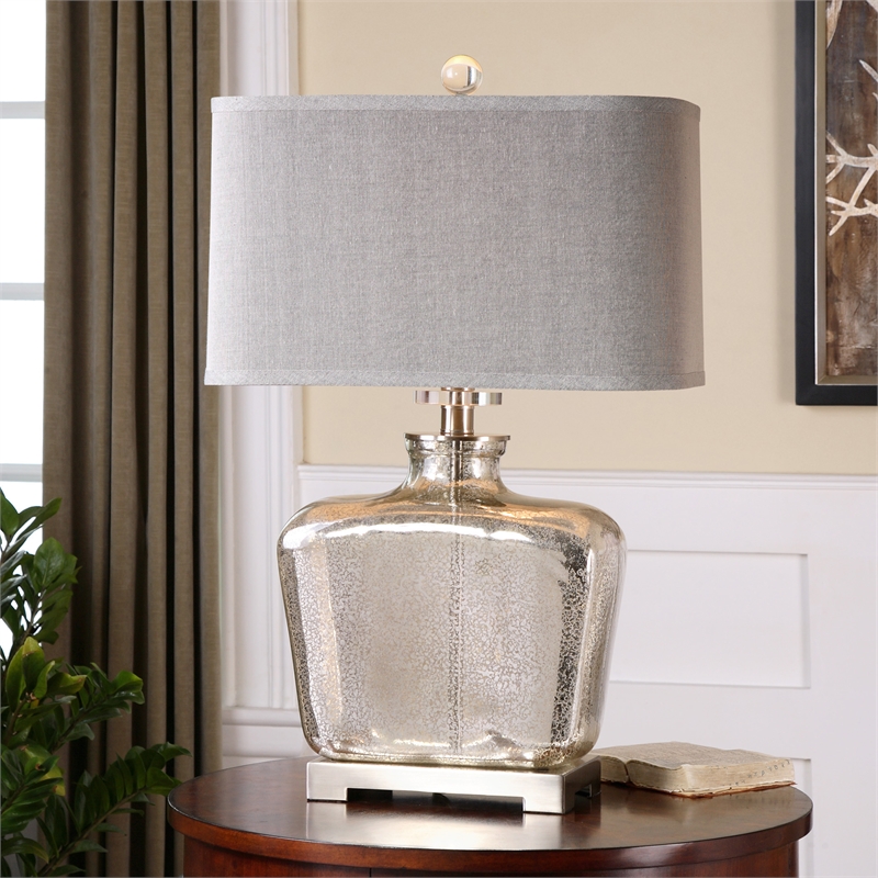 Uttermost Molinara Contemporary Glass and Metal Table Lamp in Nickel/Beige