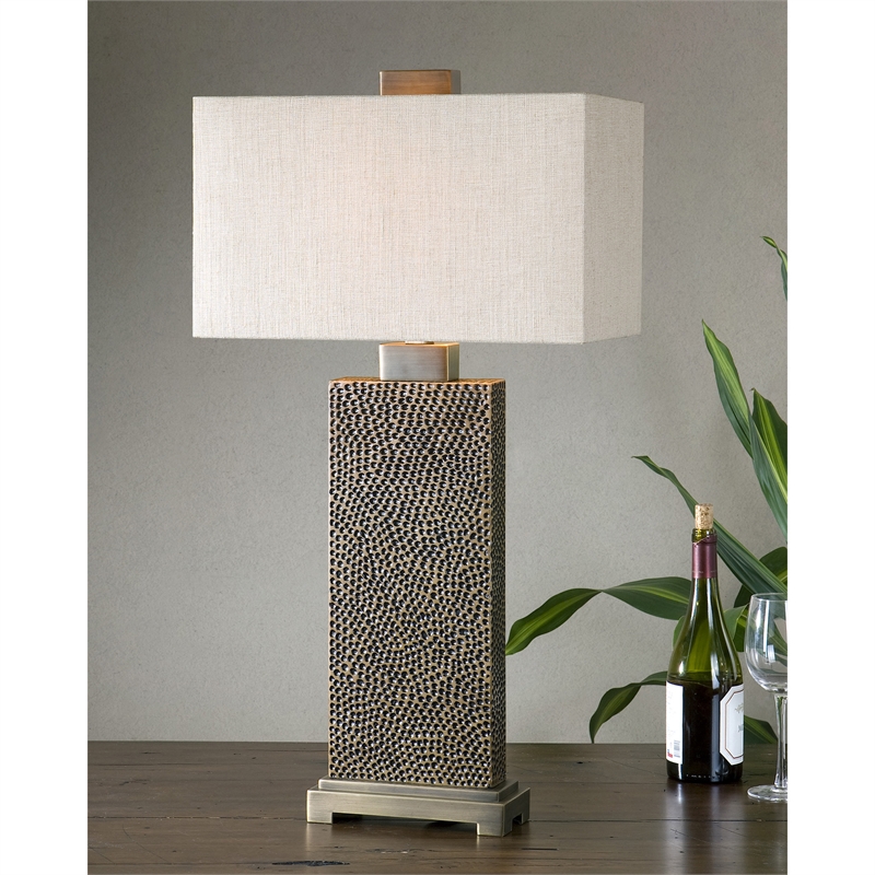 Uttermost Canfield Metal Resin Fabric Table Lamp in Coffee Bronze/Beige/Brown