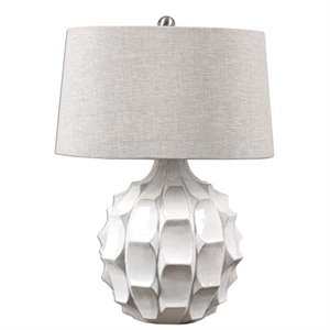 Uttermost Guerina Ceramic Fabric and Metal Scalloped Lamp in White/Gray/Nickel