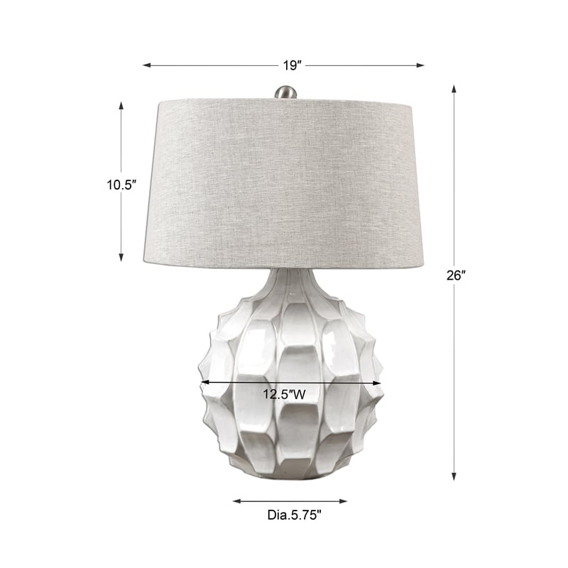 Uttermost Guerina Ceramic Fabric and Metal Scalloped Lamp in White/Gray/Nickel