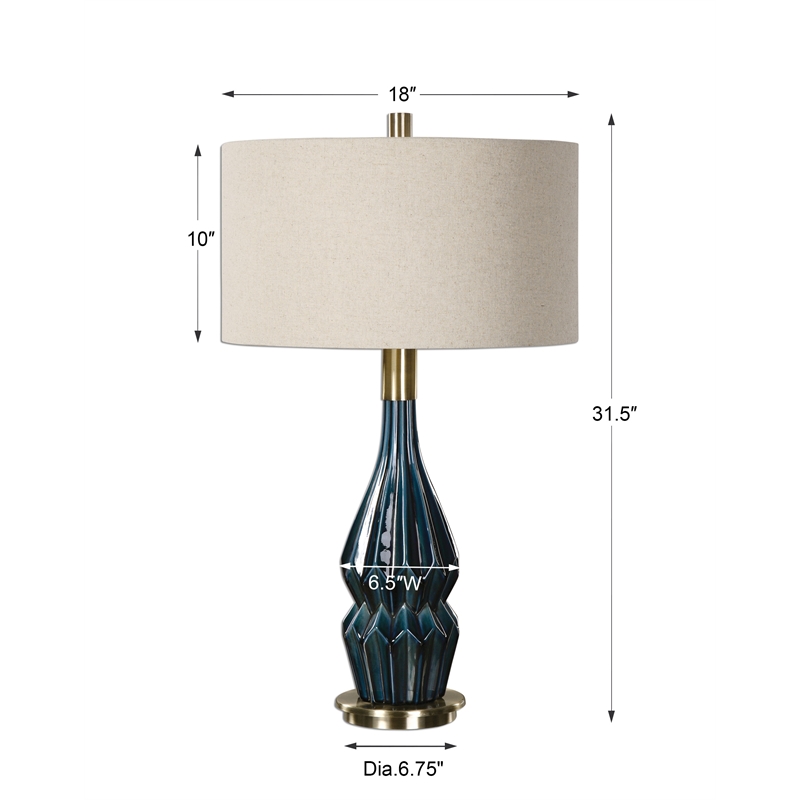 Uttermost Prussian Traditional Ceramic and Metal Lamp in Blue/Brass/Oatmeal