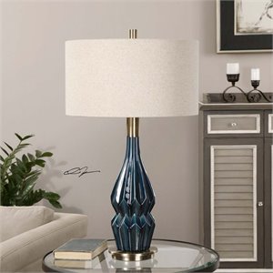 Uttermost Prussian Traditional Ceramic and Metal Lamp in Blue/Brass/Oatmeal