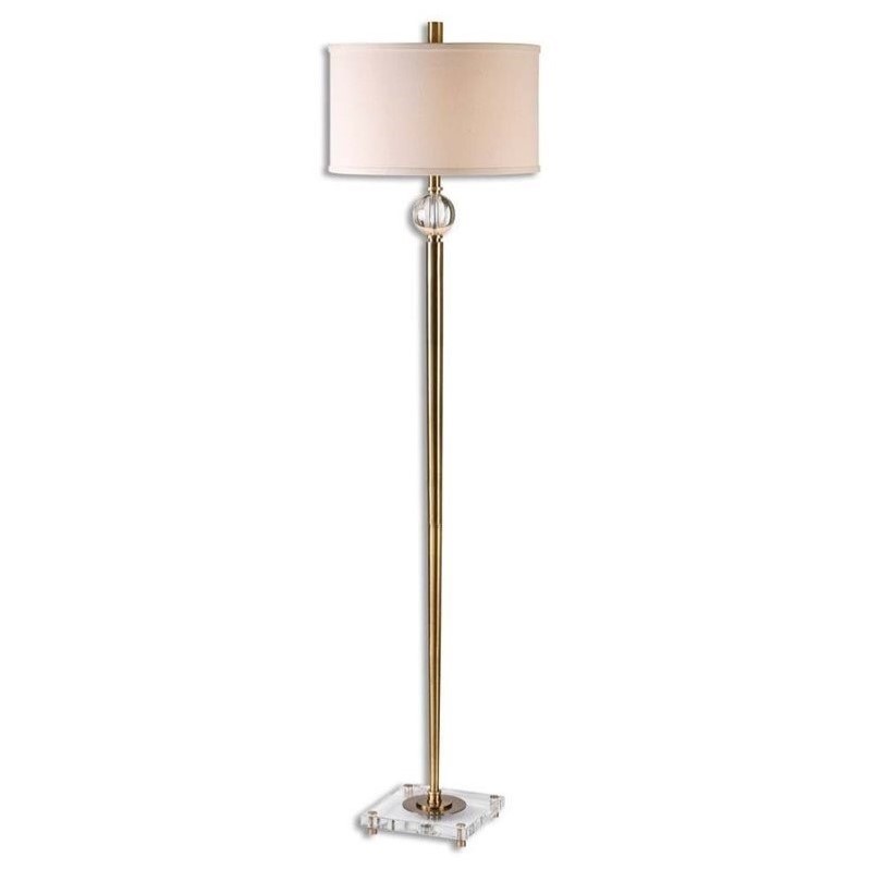 Uttermost Mesita Metal Crystal and Fabric Floor Lamp in Brass/Off White
