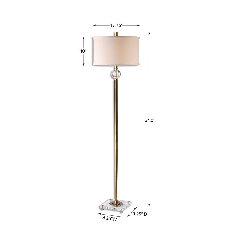 Uttermost Mesita Metal Crystal and Fabric Floor Lamp in Brass/Off White