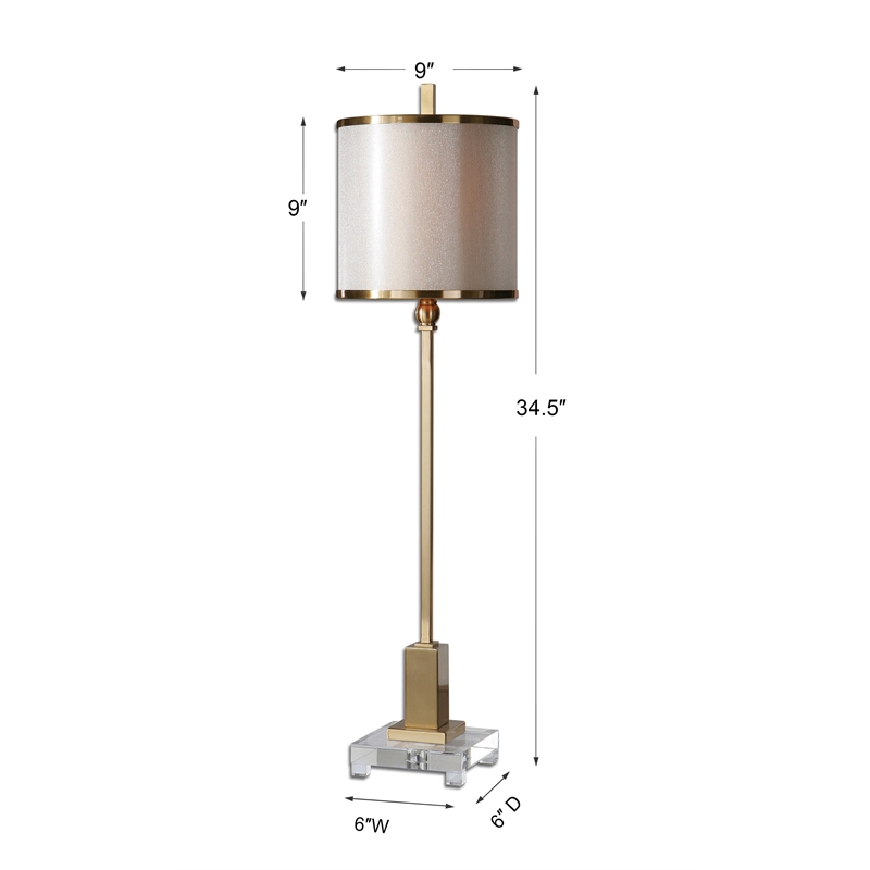 Uttermost Villena Mid-Century Metal Fabric and Crystal Buffet Lamp in Brass