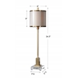 Uttermost Villena Mid-Century Metal Fabric and Crystal Buffet Lamp in Brass