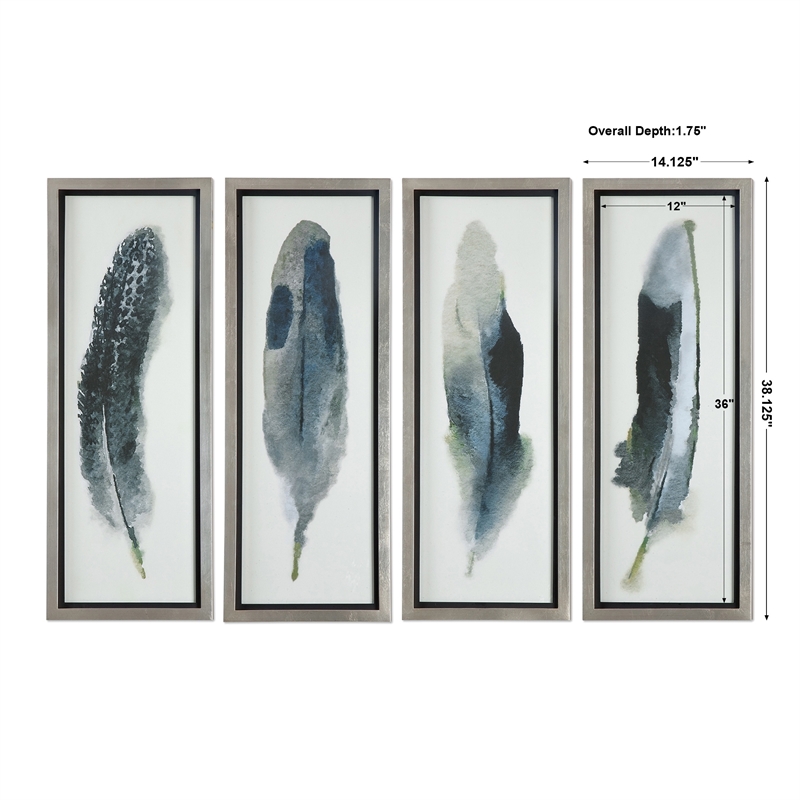 Uttermost Feathered Beauty Contemporary Fir Wood Prints - Multi-Color (Set of 4)