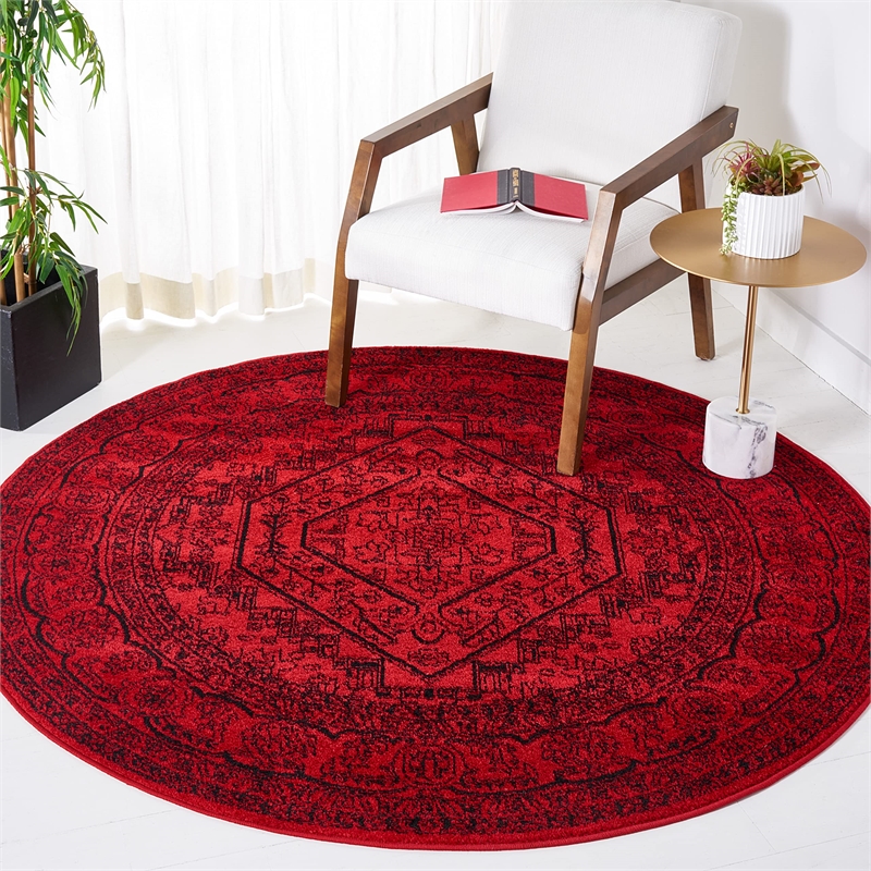 Safavieh Adirondack 4' Round Power Loomed Rug in Red and Black