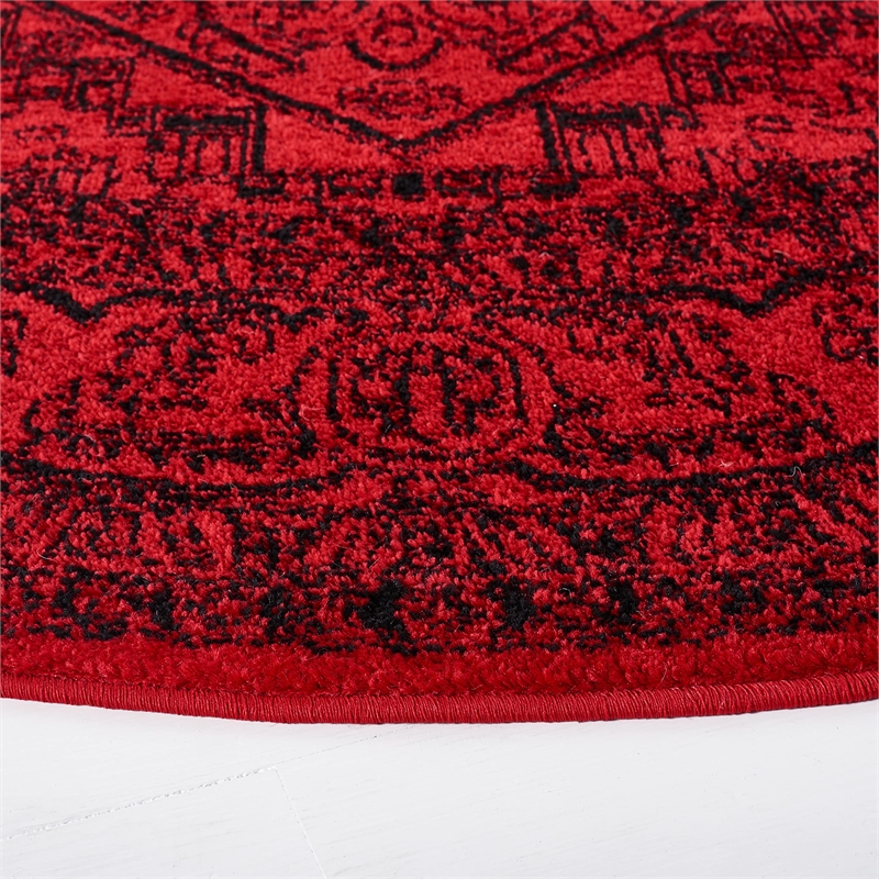 Safavieh Adirondack 4' Round Power Loomed Rug in Red and Black