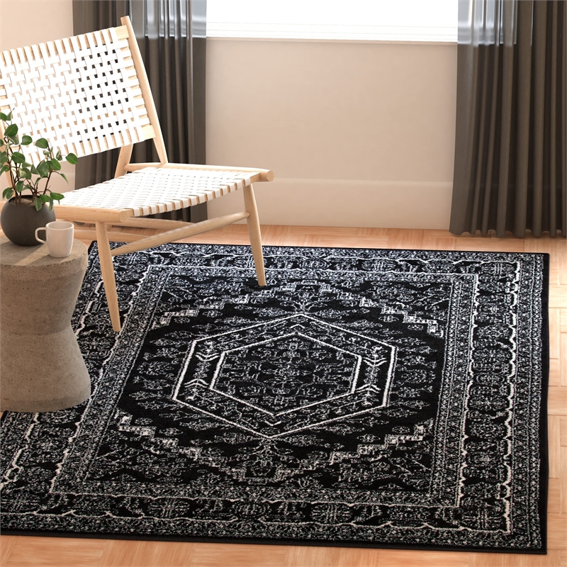Safavieh Adirondack 4' Square Power Loomed Rug in Red and Black