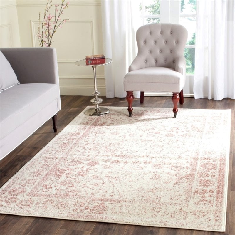 safavieh adirondack 4' x 6' power loomed rug in ivory and rose