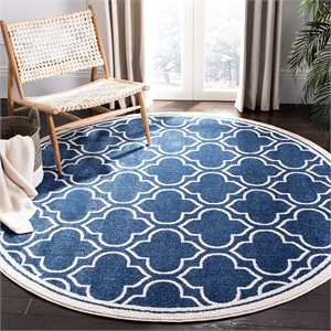 Safavieh Amherst 7' Round Power Loomed Rug in Navy and Ivory