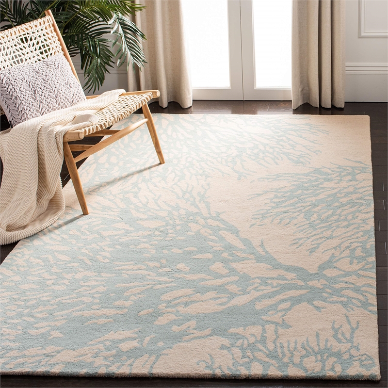 Safavieh Bella 9' X 12' Hand Tufted Wool Pile Rug in Beige and Blue