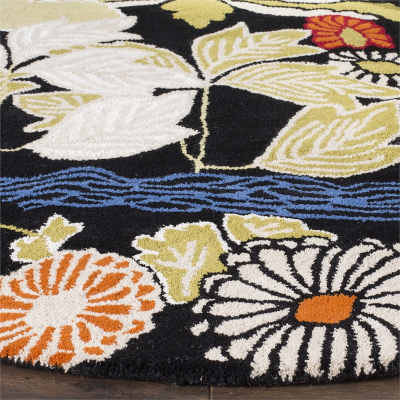 Safavieh Bella 5' Round Hand Tufted Wool Pile Rug in Black