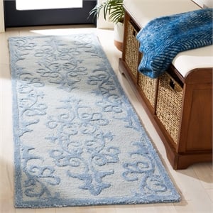 safavieh bella 2'3&quot x 7' hand tufted wool pile rug in blue