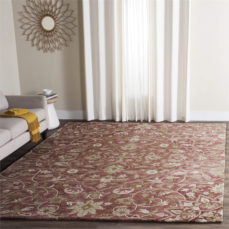 Safavieh Bella 5' Square Hand Tufted Wool Rug in Rose and Taupe
