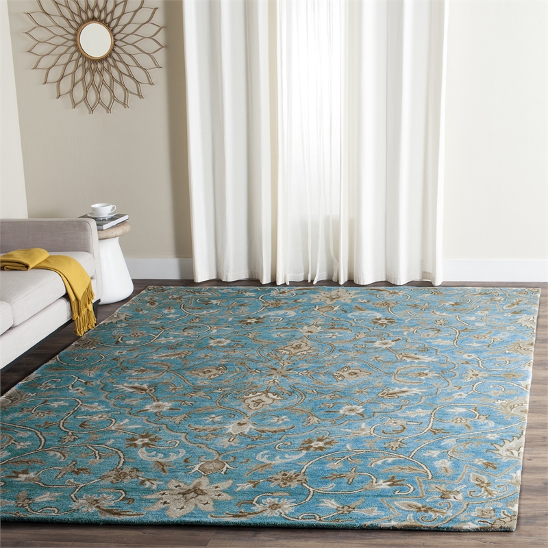 Safavieh Bella 5' Square Hand Tufted Wool Rug in Blue and Taupe