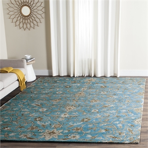 Safavieh Bella 5' Square Hand Tufted Wool Rug in Blue and Taupe