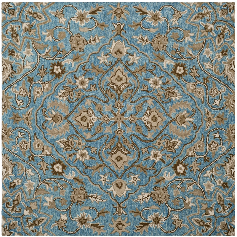 Safavieh Bella 5' Square Hand Tufted Wool Rug in Blue and Taupe