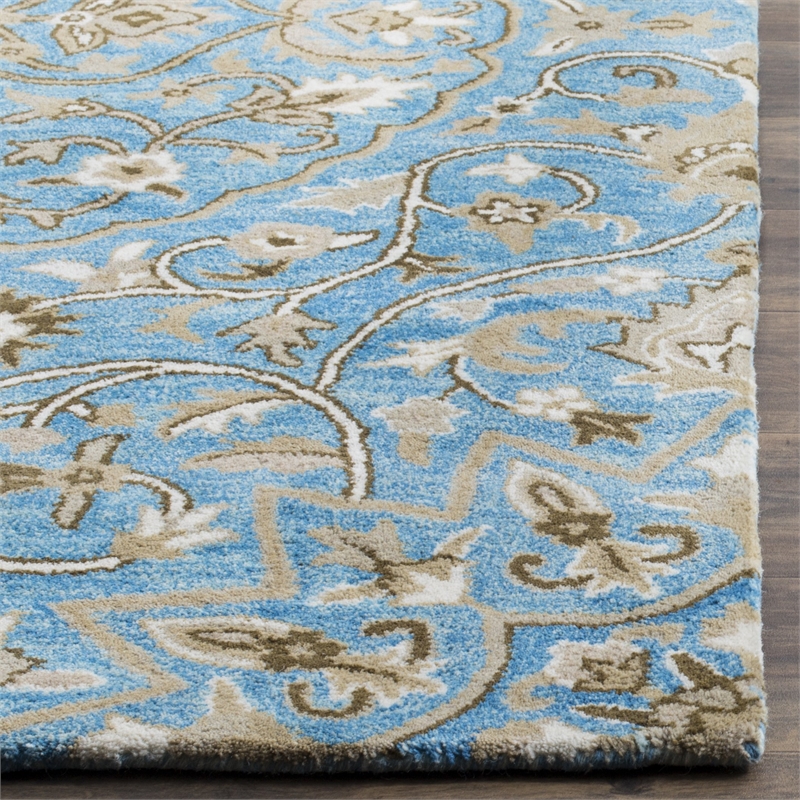 Safavieh Bella 5' Square Hand Tufted Wool Rug in Blue and Taupe