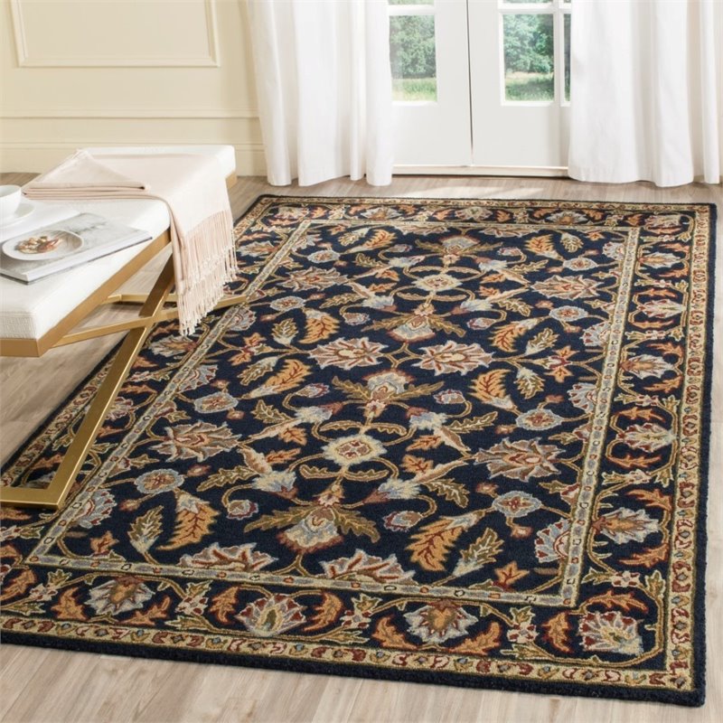 Safavieh Blossom 5' X 8' Hand Hooked Wool Rug in Navy