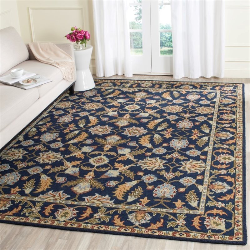 Safavieh Blossom 5' X 8' Hand Hooked Wool Rug in Navy