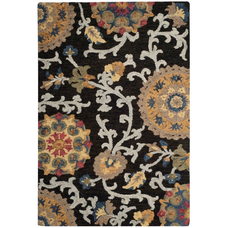 Safavieh Blossom 5' X 8' Hand Hooked Wool Rug in Charcoal