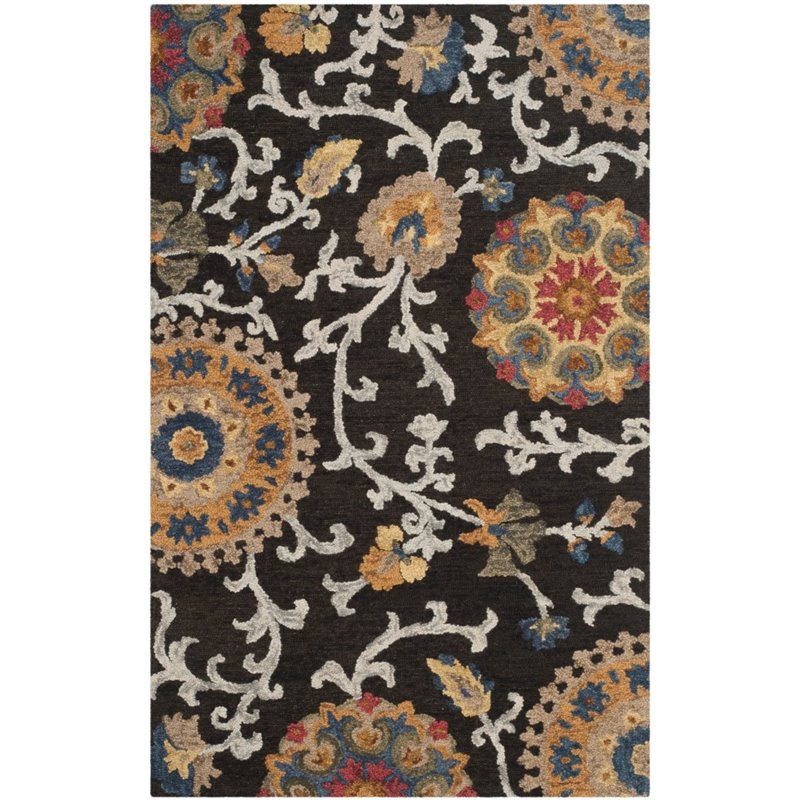 Safavieh Blossom 5' X 8' Hand Hooked Wool Rug in Charcoal
