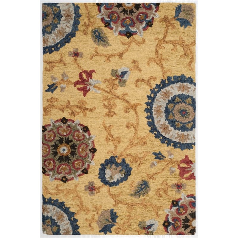 Safavieh Blossom 4' X 6' Hand Hooked Wool Rug in Gold