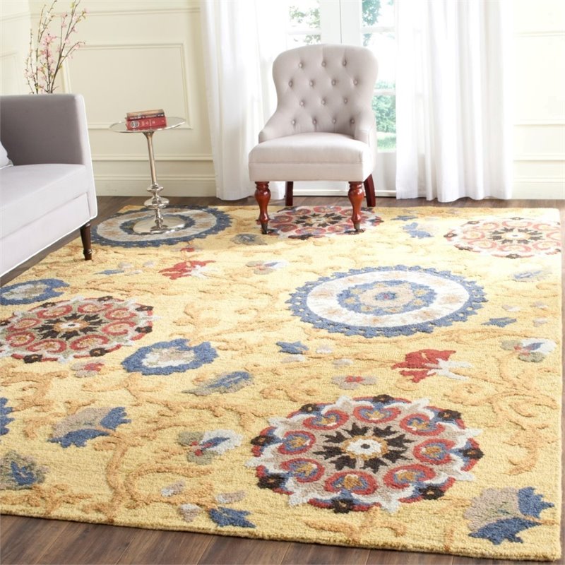 Safavieh Blossom 4' X 6' Hand Hooked Wool Rug in Gold