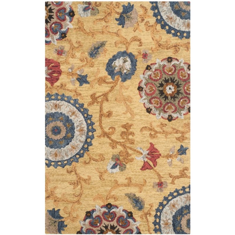 Safavieh Blossom 8' X 10' Hand Hooked Wool Rug in Gold
