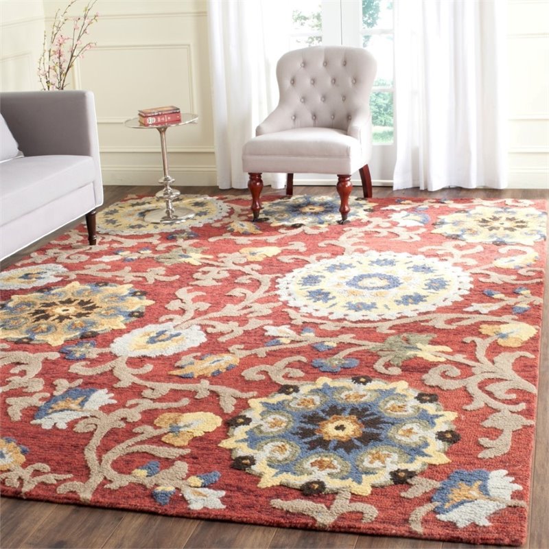 Safavieh Blossom 4' X 6' Hand Hooked Wool Rug in Red