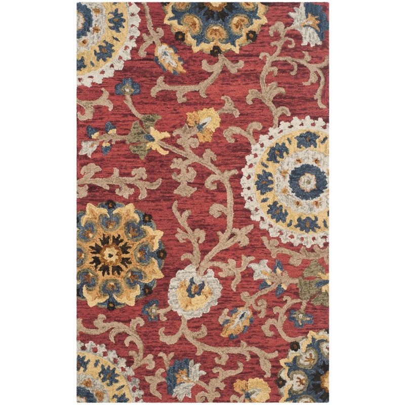Safavieh Blossom 5' X 8' Hand Hooked Wool Rug in Red